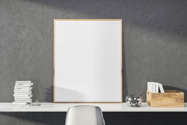istock Mock up picture frame on table with chair 1159679413