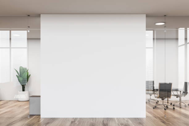 istock Office meeting room with mock up wall 1159680514