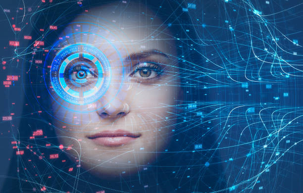 istock Woman head, face recognition technology and HUD 1159680519