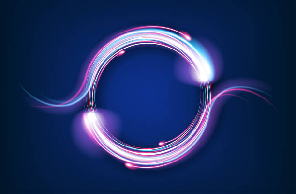 抽象的なカーブ光速を輝く。円の形を持つハイテク未来的な背景。ブラックホールの概念。イラストデザイン - neon light点のイラスト素材／クリップアート素材／マンガ素材／アイコン素材