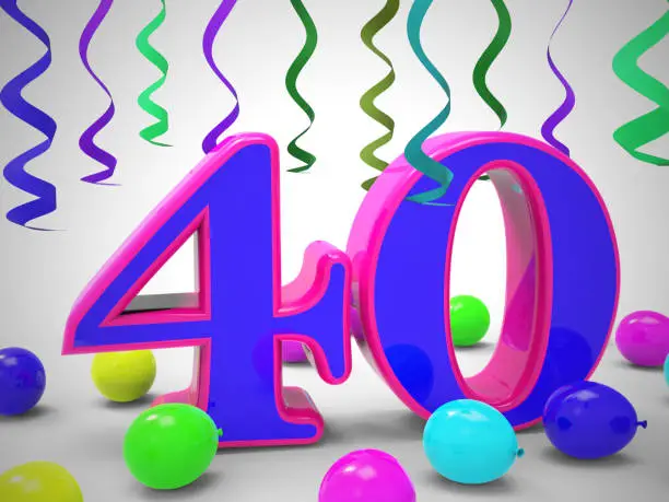 Fortieth birthday celebration balloons shows a happy event. Celebrating 40th with a joyful 40 party - 3d illustration