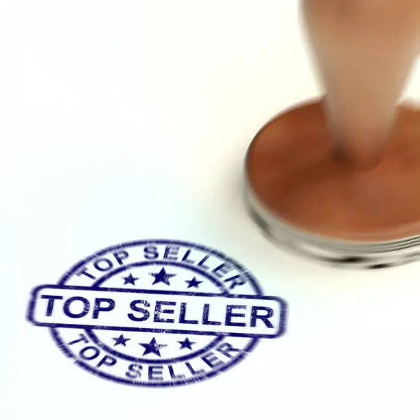 Photo of Top sellers stamp means Blockbuster or smash it - 3d illustration