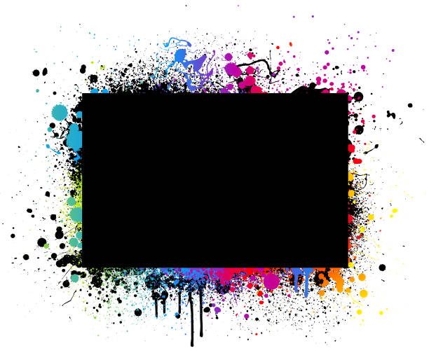 ilustrações de stock, clip art, desenhos animados e ícones de rainbow paint splash frame - grunge splattered spray box