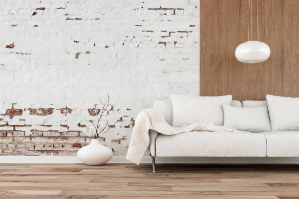istock Empty living room with sofa - ruined wall 1159692966