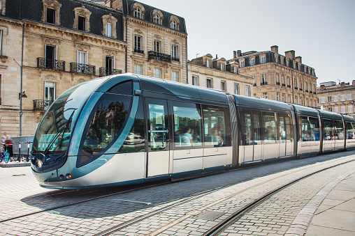A modern electric tramway in Bordeaux, France