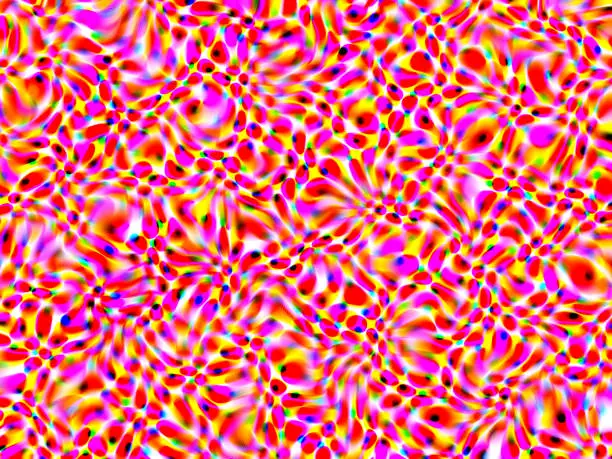 Photo of Colorful Halftone Swirl Wavy Pattern Prism Glitch Effect Coral Red Hot Pink Yellow Holiday Noise Background