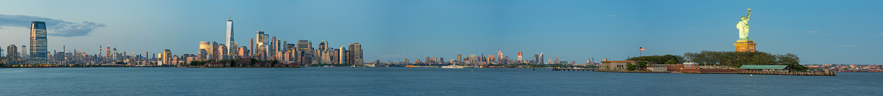 Super panorama of New York City and Statue of Liberty