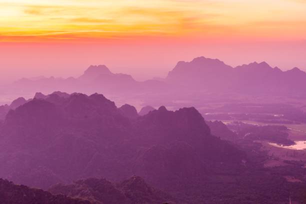 istock Pink mountain ridges at sunrise in Hpa-An, Myanmar. 1159708245