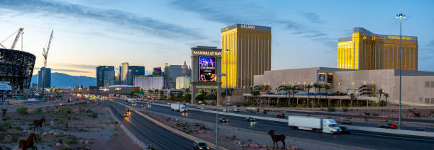 Las Vegas,Nevada,USA - June 28 2019 : Hotels and casinos in Las Vegas Nevada in the evening hour. Las Vegas is one of the most popular travel destination in the world.