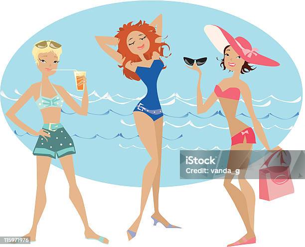 Vetores de Praia Ladies1 e mais imagens de Adulto - Adulto, Amizade, Amizade feminina