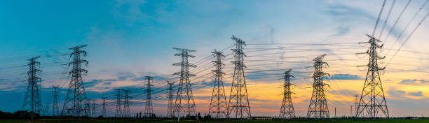 High voltage post,High voltage tower sky background High voltage post,High voltage tower sky sunset background electricity substation photos stock pictures, royalty-free photos & images