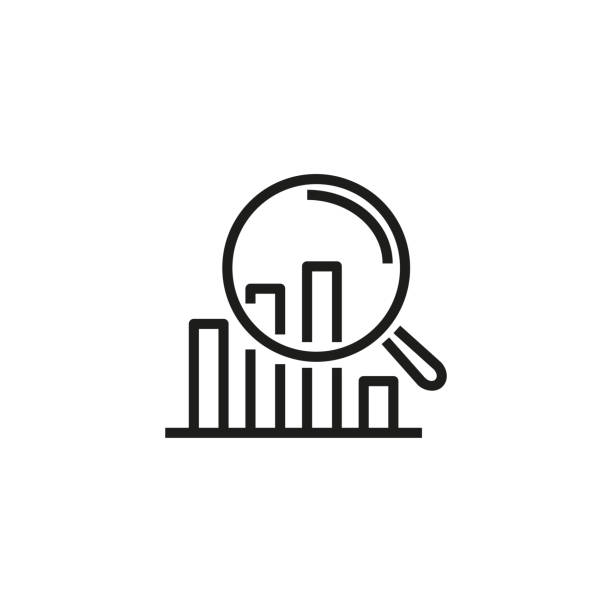Data inspection line icon Data inspection line icon. Diagram, magnifying glass, examination. Data science concept. Vector illustration can be used for topics like information technology, data protection, computer usage analyzing stock illustrations