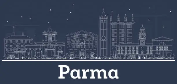 Vector illustration of Outline Parma Italy City Skyline with White Buildings.