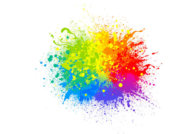 illustrazioni stock, clip art, cartoni animati e icone di tendenza di spruzzo di vernice arcobaleno - watercolor painting paint splattered splashing