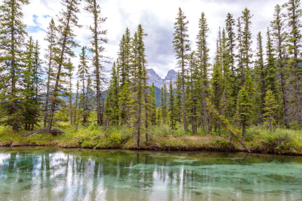 istock Policeman Creek in Canmore with Three Sisters mountain peaks in background 1159730429