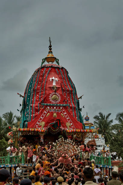 Lord Balabhadra Chariot: Taladhwaja canopy color : green and red Rath yatra or Cart festival of Jagannath  Puri ; Orissa stock photo