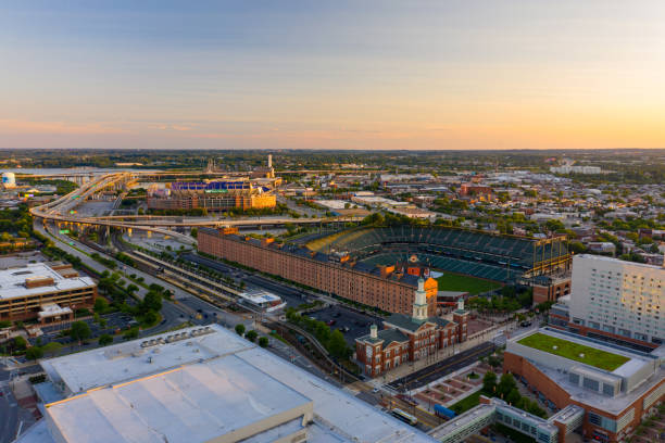 Aerial photo Oriole Park and MT Bank Stadium stock photo