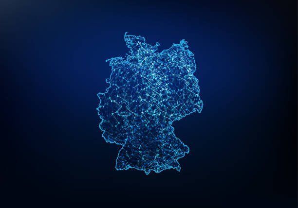 Abstract of germany map network, internet and global connection concept, Wire Frame 3D mesh polygonal network line, design sphere, dot and structure. Vector illustration eps 10. Abstract of germany map network, internet and global connection concept, Wire Frame 3D mesh polygonal network line, design sphere, dot and structure. Vector illustration eps 10. germany stock illustrations