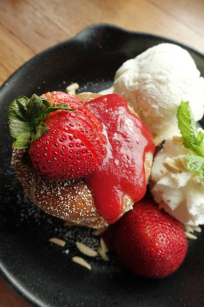istock Top view of pancake with strawberry and ice cream 1159731902