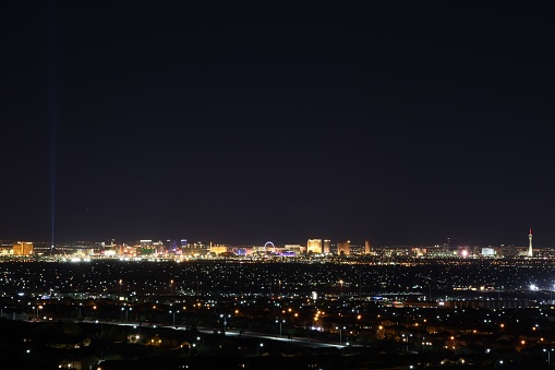 The Las Vegas skyline from a distance.