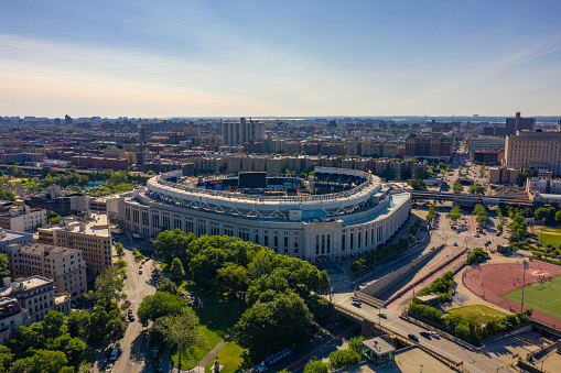 The Bronx, NY, USA - June 22, 2019: Aerial image Yankee Stadium NY