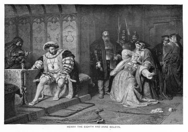 henryk viii anglii i anne boleyn grawerowanie 1892 - anne boleyn stock illustrations