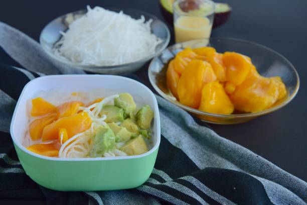 istock Es Teler, fruit cocktail from Indonesia. Avocado, coconut meat and jackfruit served with shaved ice, coconut milk, sweetened condensed milk, syrup. 1159736128