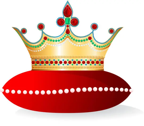 Vector illustration of Bejeweled crown on pillow