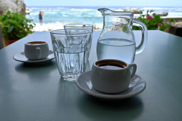 Greek coffee in a typically tavern at the beach. Greece