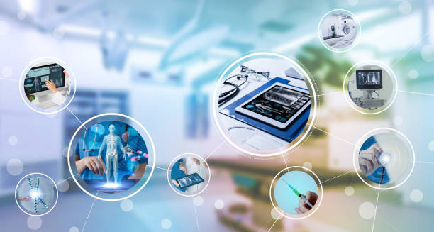 medical technology and communication network concept. - medical equipment imagens e fotografias de stock