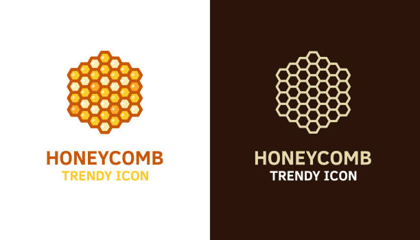 ilustrações de stock, clip art, desenhos animados e ícones de honeycomb logo icon template for different uses. vector thin line illustration of hexagonal-shaped beeswax cells for bees, food, honey related subjects - favo de mel ilustrações