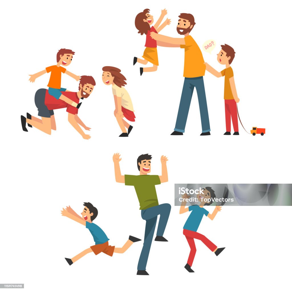 Ilustración de Papás Jugando Con Niños Set Padres Hijos E Hijas  Divirtiéndose Juntos Mejor Papá Feliz Concepto Familiar Dibujos Animados  Vector Ilustración y más Vectores Libres de Derechos de Adulto - iStock