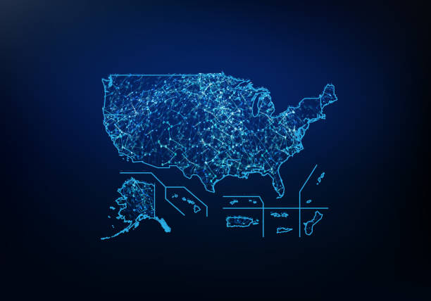 istock Abstract of USA Territories map network, internet and global connection concept, Wire Frame 3D mesh polygonal network line, design sphere, dot and structure. Vector illustration eps 10. 1159742544
