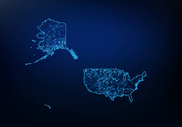 istock Abstract of USA Mercator map network, internet and global connection concept, Wire Frame 3D mesh polygonal network line, design sphere, dot and structure. Vector illustration eps 10. 1159742557