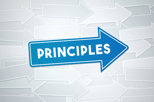 Principles Text Concept On Blue Directional Sign