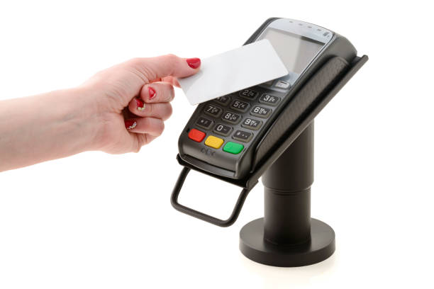 payment by contactless card through the POS terminal stock photo