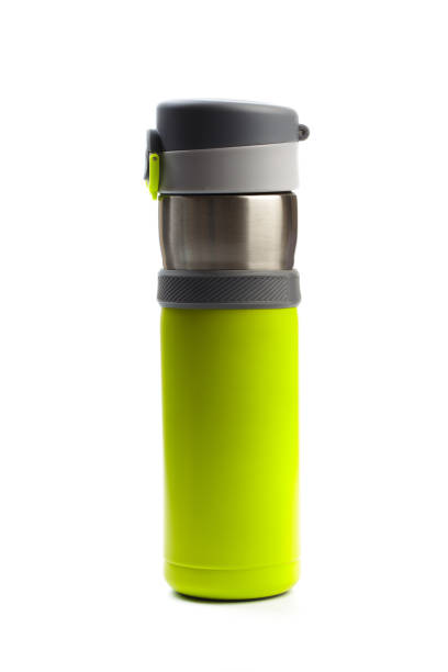 istock empty stainless thermo water bottle close-up isolated on white background. Studio photography 1159748852