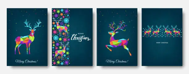 Vector illustration of Colorful Christmas  reindeer and  snowflakes.