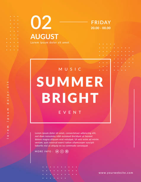 Summer poster event template Colorful geometric background. Fluid shapes composition. Modern event poster template. Abstract bright background design colorful borders stock illustrations