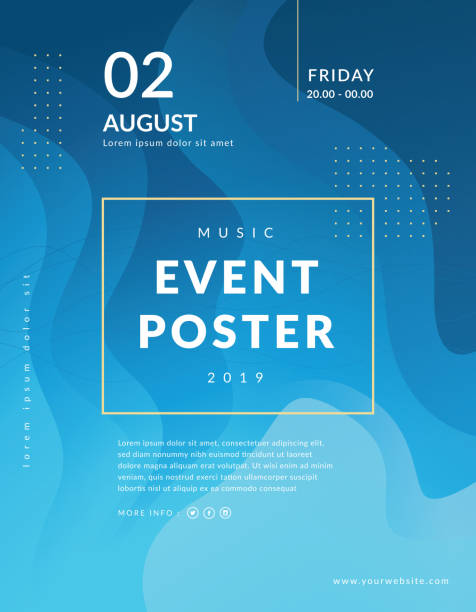 ilustrações de stock, clip art, desenhos animados e ícones de abstract poster event template - blue ink