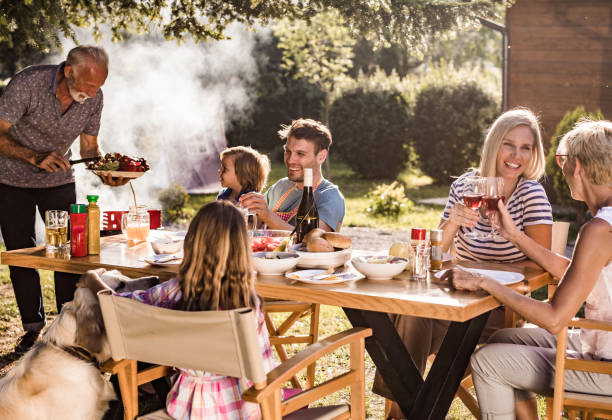 istock Happy extended family enjoying while having their lunch in the front yard. 1159751466