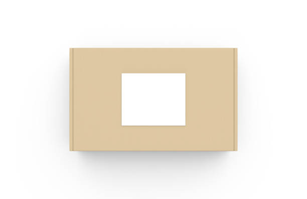 istock Craft cardboard box container with clear white label, mock up template on isolated white background, 3d illustration 1159751870