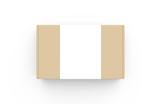 명확한 흰색 레이블, 고립 된 흰색 배경에 템플릿을 조롱, 3d 그림공예 골판지 상자 컨테이너 - 랩 원피스 뉴스 사진 이미지
