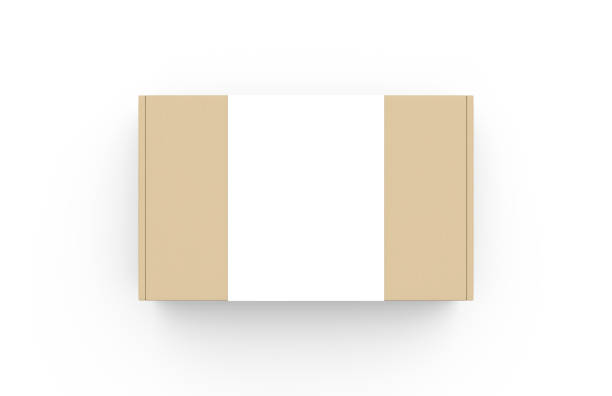 istock Craft cardboard box container with clear white label, mock up template on isolated white background, 3d illustration 1159752510