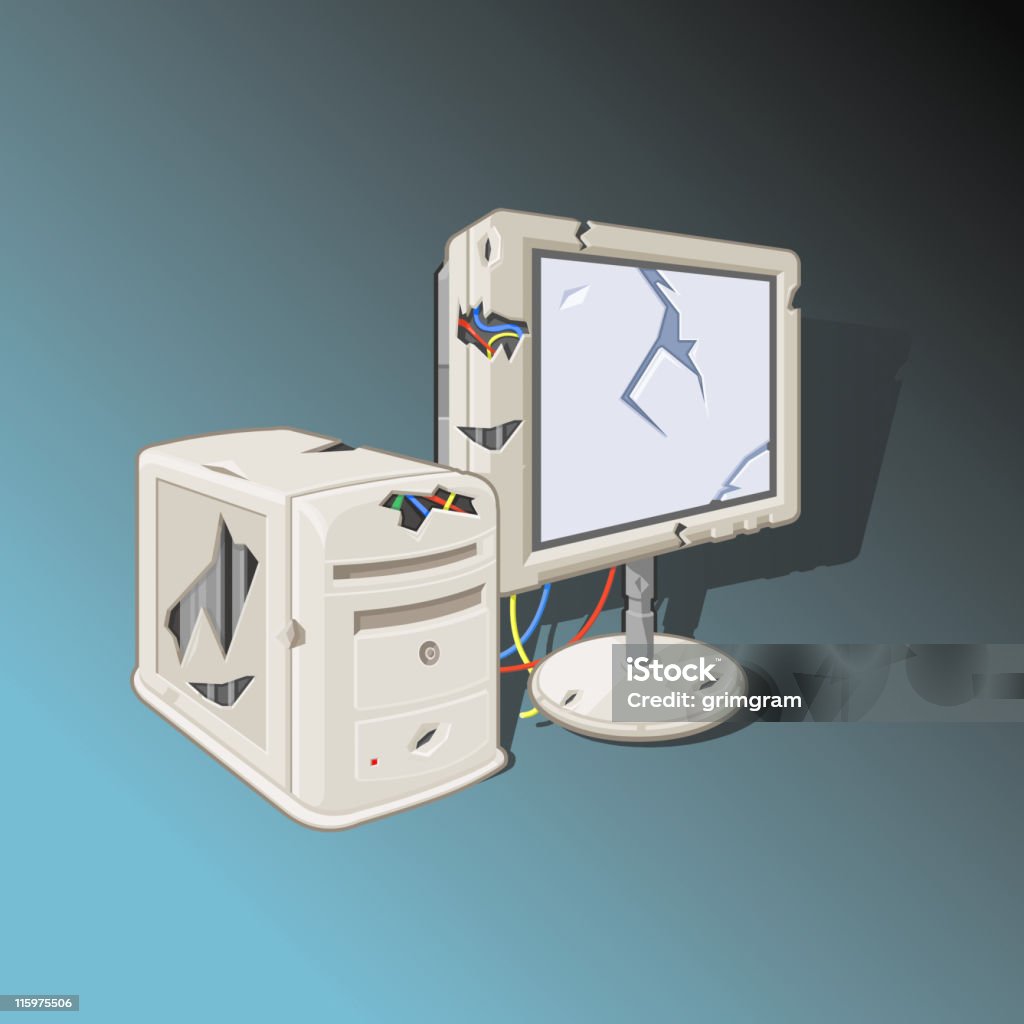 Endommagé Ordinateur PC - clipart vectoriel de Bug informatique libre de droits