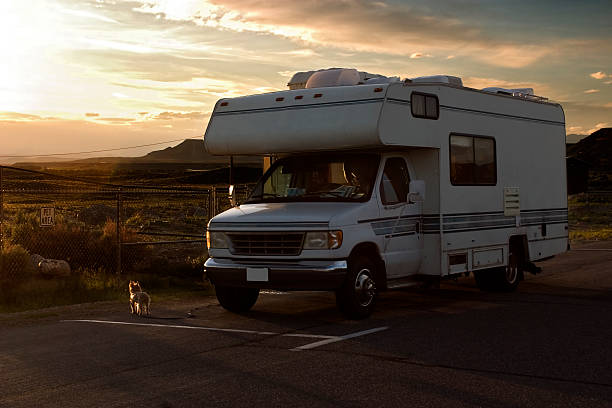 istock A recreational vehicle in the sun set 115975556
