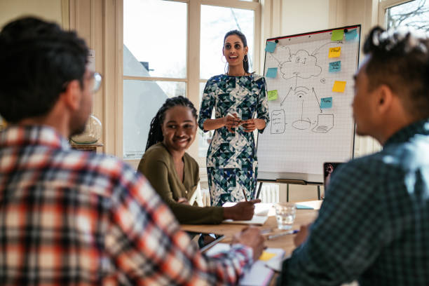 istock Multi-ethnic millennial business team - presentation in the office 1159755753