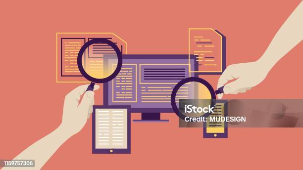 Magnifying Glass For Searching Report Stock Illustration - Download Image Now - Market Research, Data, Lens - Optical Instrument