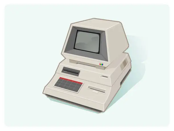 Vector illustration of Gray vintage computer design on white background