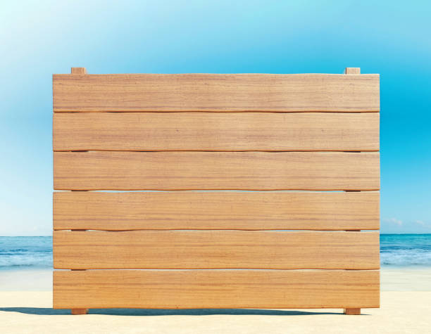 istock Empty wooden board on the beach, summer time, travel, destination, background, 3d rendering 1159759070